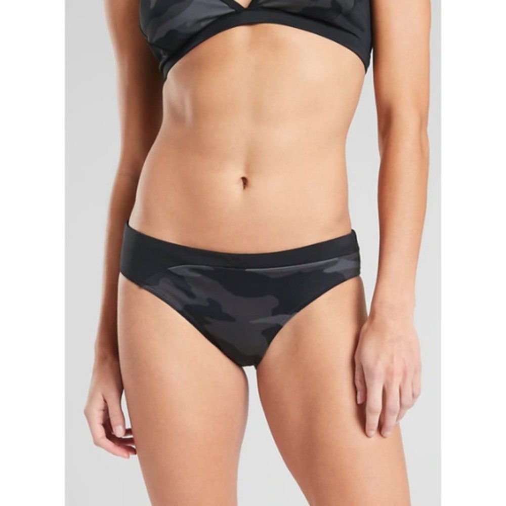 Athleta Freestyle Black Gray Full Camo Bikini Bottom S NWT
